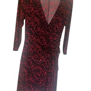 Evan Picone Red and Black Long Sleeve Dress